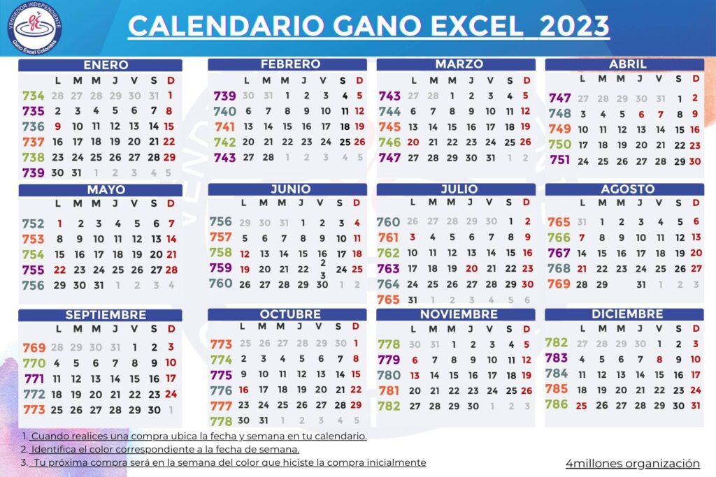 calendario de compras Gano Excel 2023